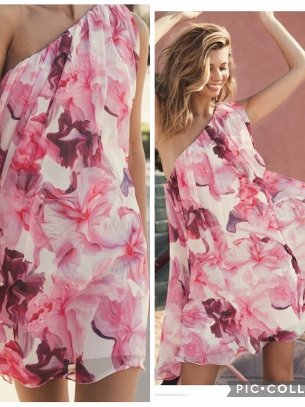 NWT MAC DUGGAL 55875 PINK Floral one shoulder Mini -Wedding Guest Vacation sz 4